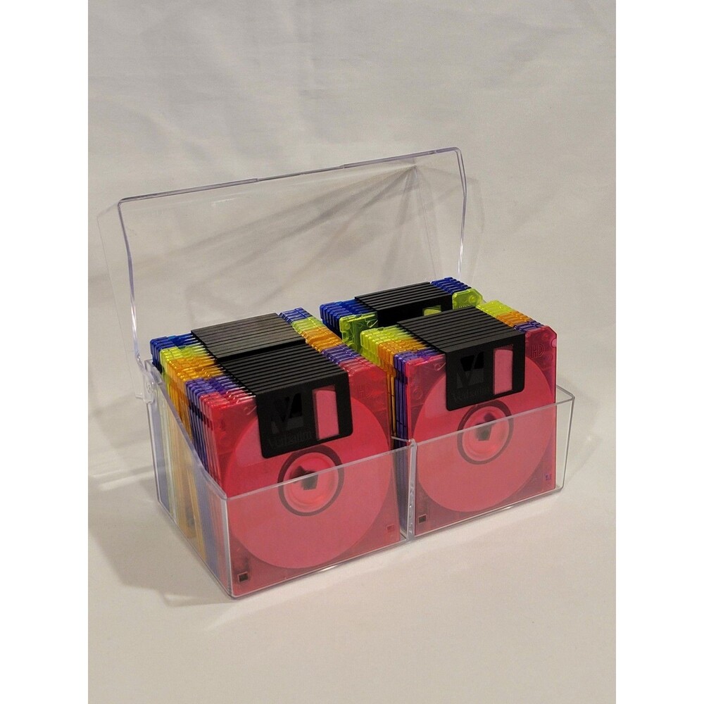 Verbatim 3.5” Floppy Disks 1.44MB Rainbow Color 43 Pack W/ Storage Case & Labels